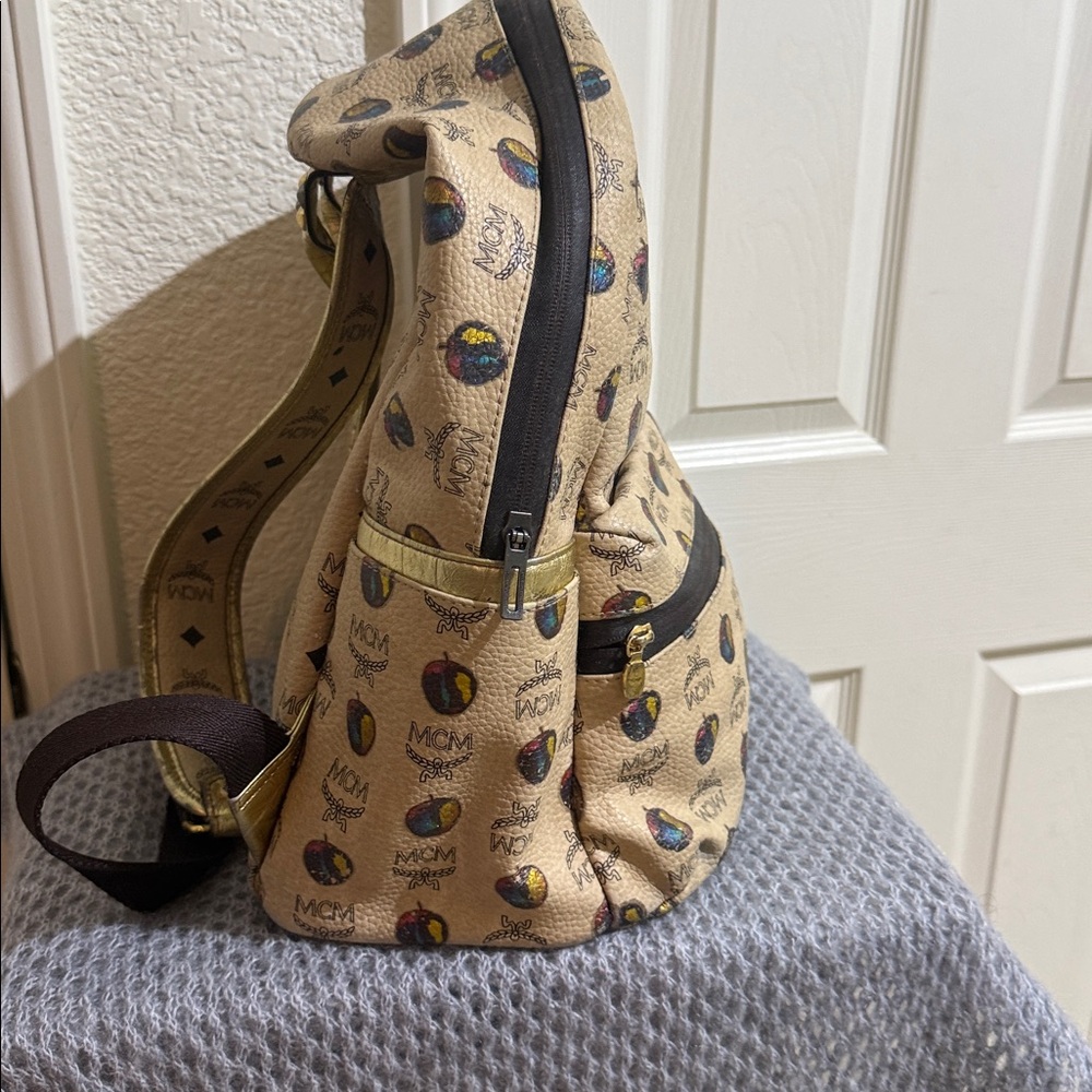 MCM Beige Backpack with Colorful Logo Pattern - Picture 2 of 8